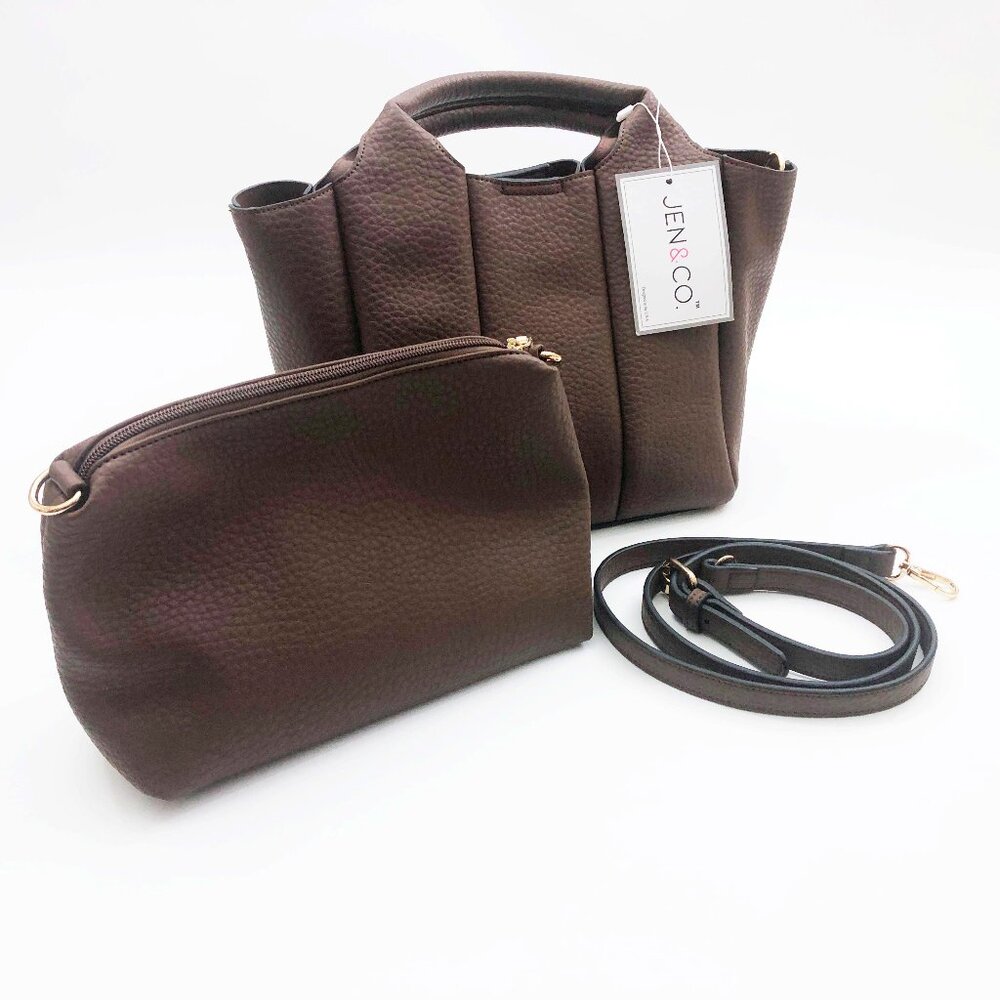 Jen & Co. Maddox Pleated Satchel Bag in a Bag Chocolate Vegan Leather